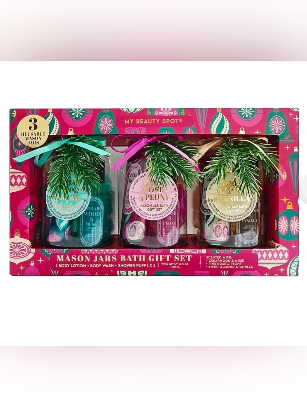 Mason Jars Bath Gift Set - Assorted Teal, Pink & Gold My Beauty Spot New